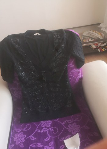 Roccobarocco Siyah V Yaka Kısa Kollu Örme Bluz