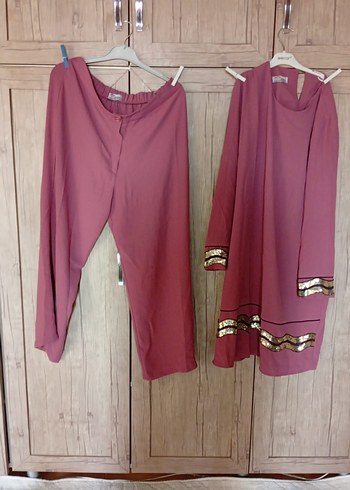 Kadın Pembe Uzun Kollu tunik pantolon takım
