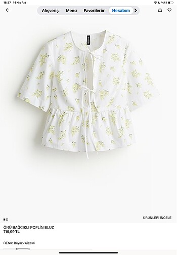 H&M önü bağcıklı poplin bluz
