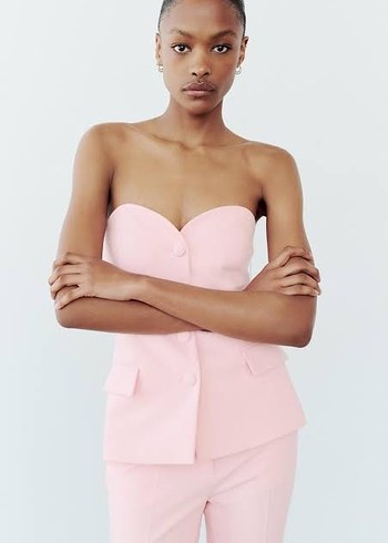 zara saten pembe ceket tarz büstiyer - Görsel 6
