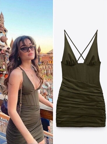 Zara zara viral haki korse mini elbise