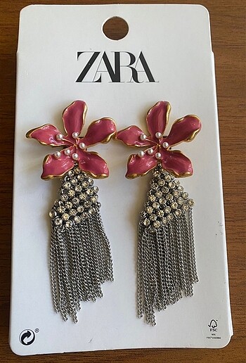 zara fuşya floral çiçekli taş detaylı küpe