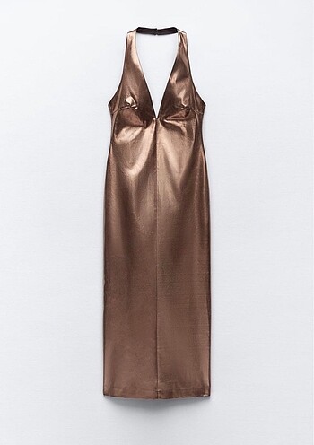 zara bronz metalik midi elbise