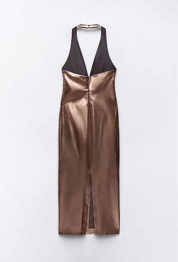 Zara zara bronz metalik midi elbise