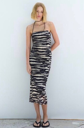 zara zebra midi elbise