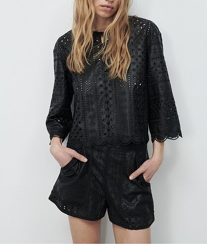 zara rock chic fisto deri şort takım
