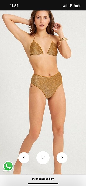m Beden sandshaped glitter simli gold bikini takımı