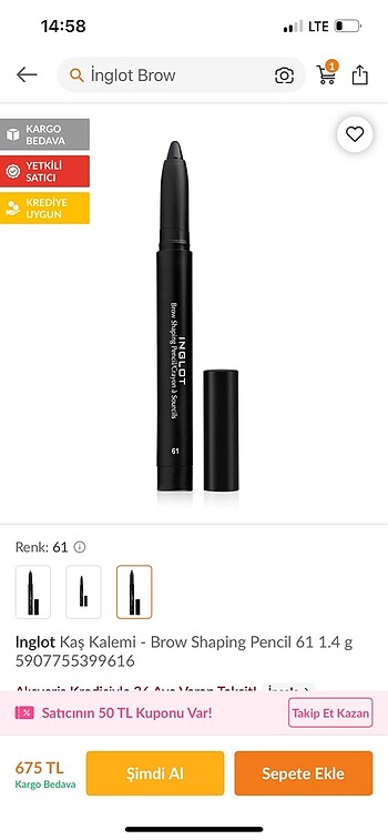 Inglot inglot siyah kaş kalemi 61