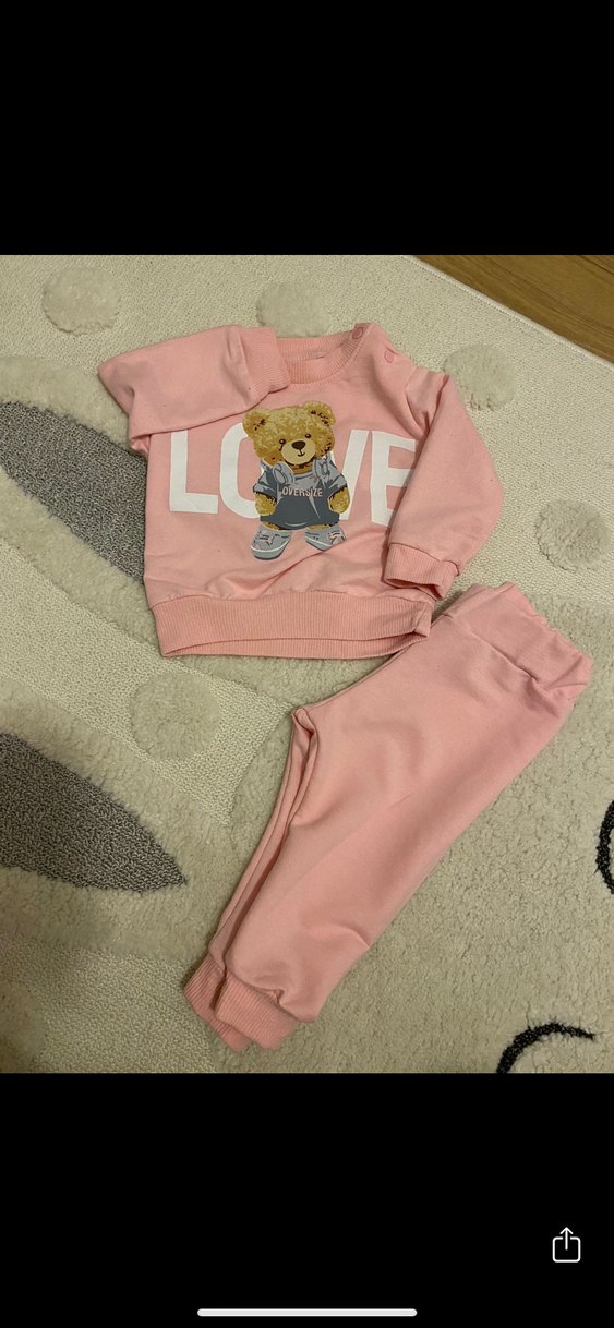 Pembe Ayıcık Desenli Bebek Kız Takımı - Görsel 2