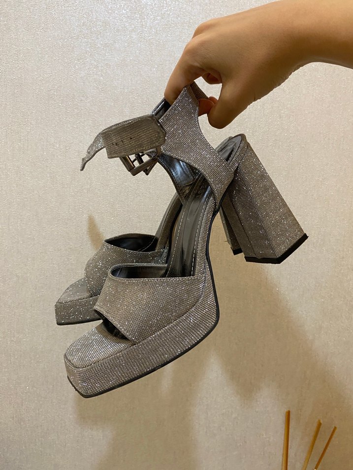 Gri Platform Topuklu Kadın Abiye Ayakkabı - Görsel 3