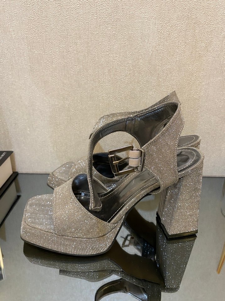 Gri Platform Topuklu Kadın Abiye Ayakkabı - Görsel 2