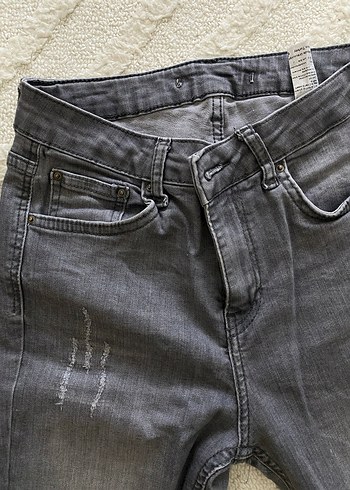 Gri Normal Boy Kadın Kot Pantolon - Görsel 3