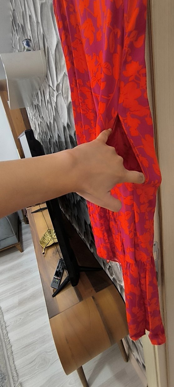 Pembe Çiçek Desenli Uzun Bohem Elbise - Görsel 5