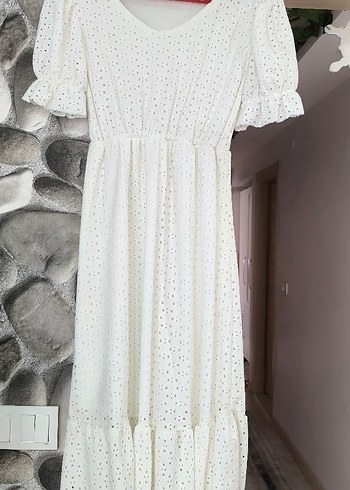 Dantel Detaylı Beyaz Bohem Uzun Elbise - Görsel 2