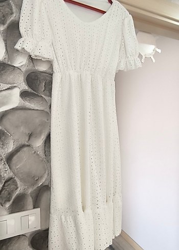 Dantel Detaylı Beyaz Bohem Uzun Elbise - Görsel 3