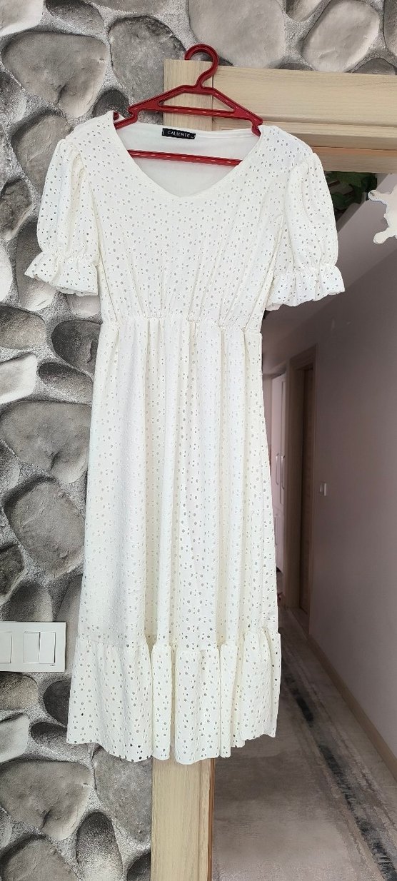 Dantel Detaylı Beyaz Bohem Uzun Elbise - Görsel 2