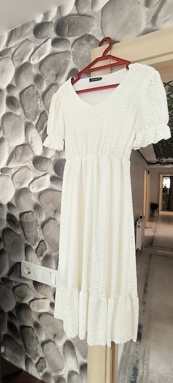 Dantel Detaylı Beyaz Bohem Uzun Elbise - Görsel 4