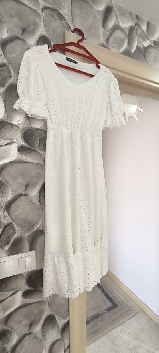 Dantel Detaylı Beyaz Bohem Uzun Elbise - Görsel 3