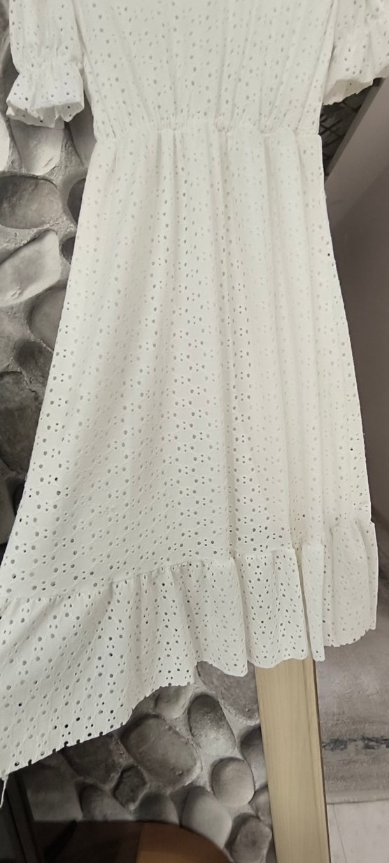 Dantel Detaylı Beyaz Bohem Uzun Elbise - Görsel 5