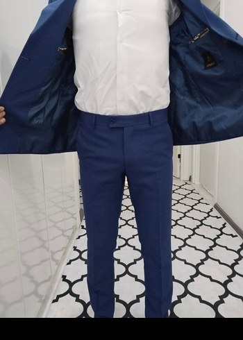 Düğmeli Mavi Erkek Takım Elbise - Görsel 5