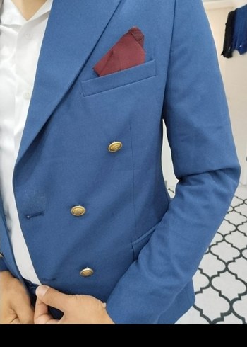 Düğmeli Mavi Erkek Takım Elbise - Görsel 6