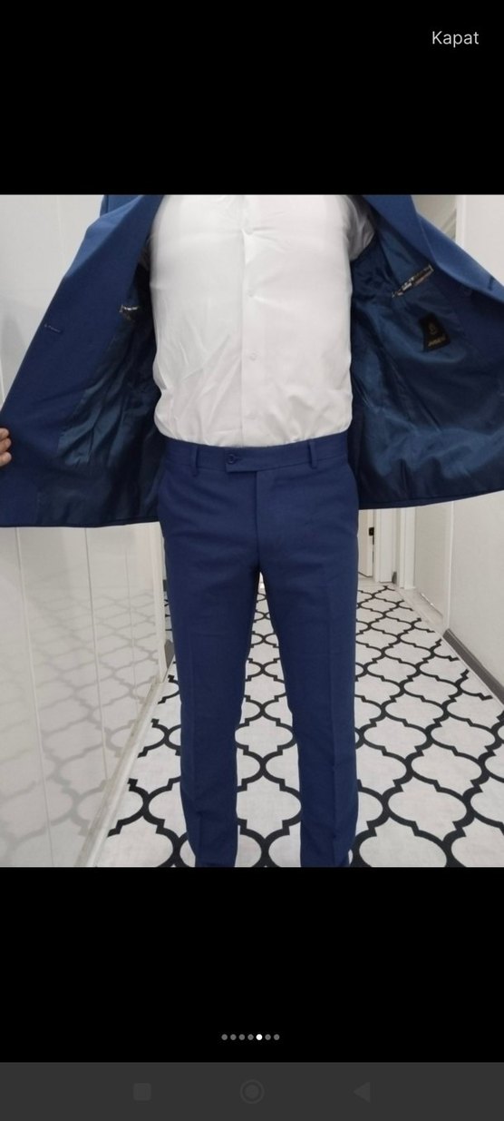 Düğmeli Mavi Erkek Takım Elbise - Görsel 5