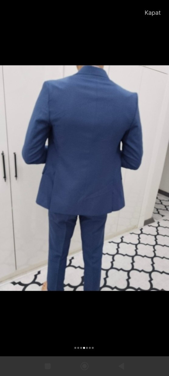 Düğmeli Mavi Erkek Takım Elbise - Görsel 4