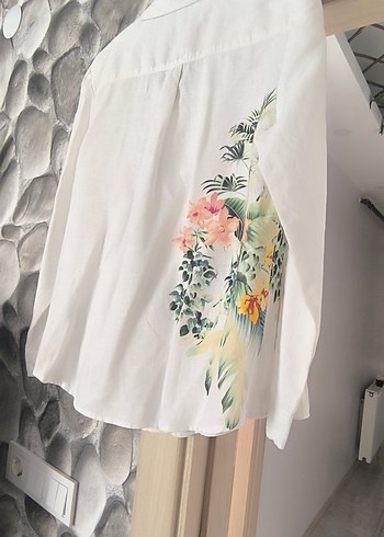 Beyaz, Baskılı, Uzun Kollu Bohem Kadın Gömlek - Görsel 5