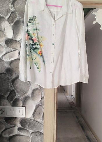 Beyaz, Baskılı, Uzun Kollu Bohem Kadın Gömlek - Görsel 2