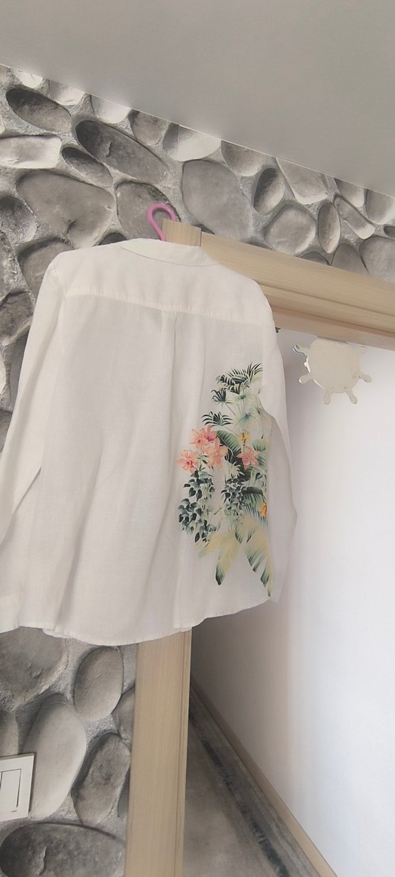 Beyaz, Baskılı, Uzun Kollu Bohem Kadın Gömlek - Görsel 4