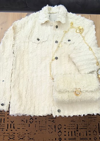 Ekru Kürklü Yün Kadın Çanta - Görsel 3