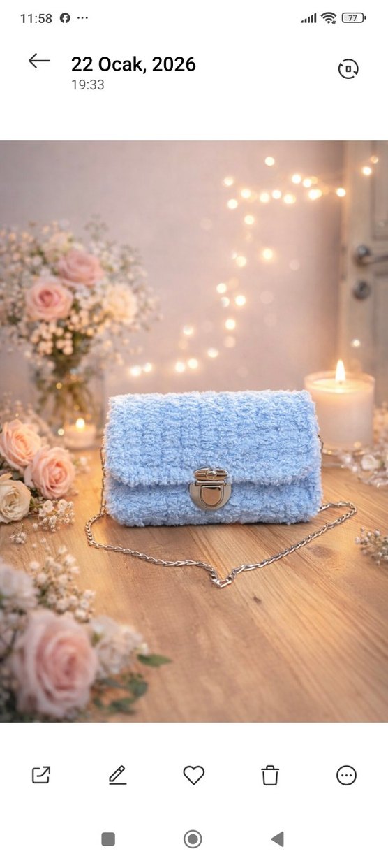 Örgü Kadın Mavi Bohem Çanta - Görsel 3