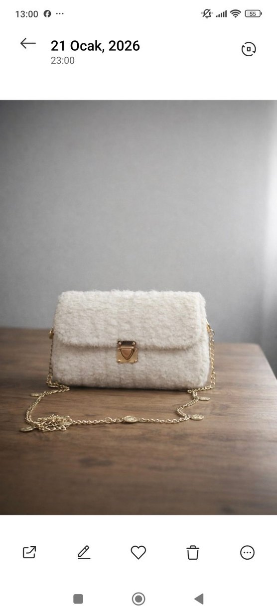 Klasik Elegan Beyaz Yün Kadın Çanta - Görsel 3