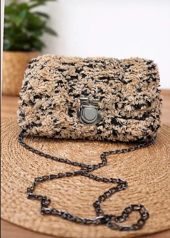 Kürk Detaylı Örgü Zebra Desenli Kadın Çanta - Görsel 4