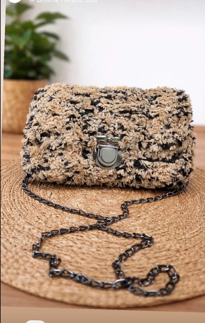 Kürk Detaylı Örgü Zebra Desenli Kadın Çanta - Görsel 4