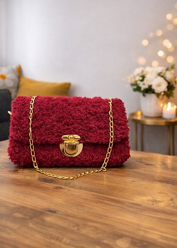 Kırmızı Örgü Kadın Çanta - Görsel 3