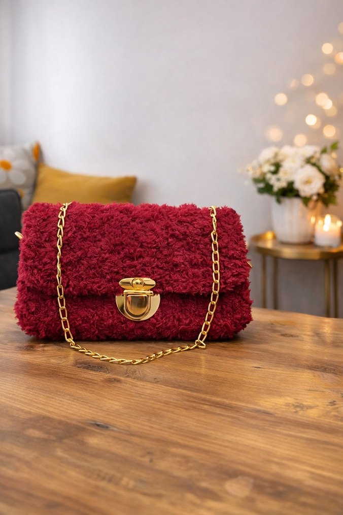 Kırmızı Örgü Kadın Çanta - Görsel 2