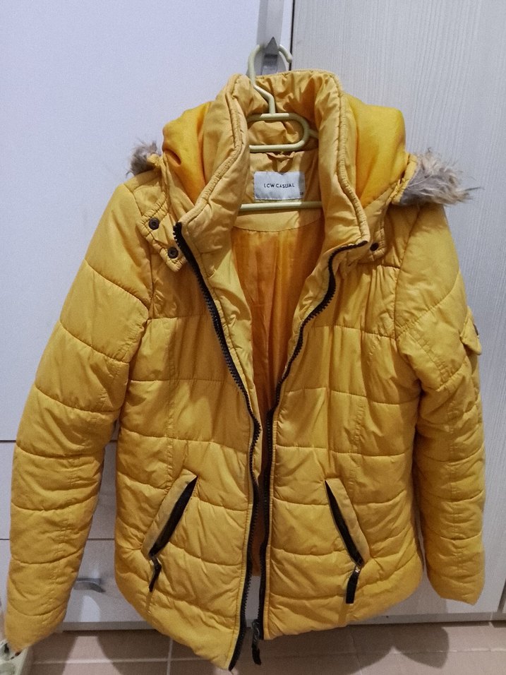 Sarı Fermuarlı kadın kışlık mont - Görsel 4