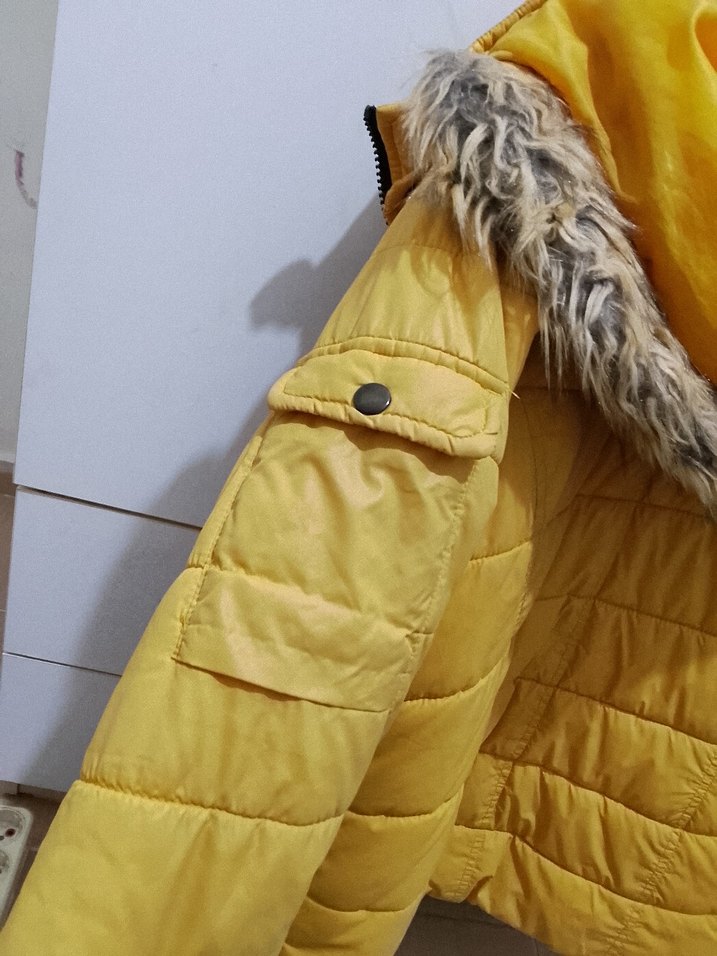 Sarı Fermuarlı kadın kışlık mont - Görsel 3
