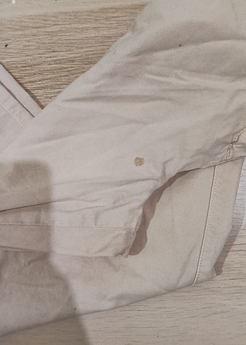 Düğmeli Bej Keten Kadın Pantolon - Görsel 4