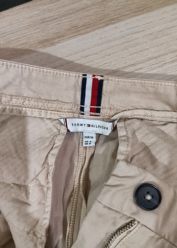 Düğmeli Bej Keten Kadın Pantolon - Görsel 2