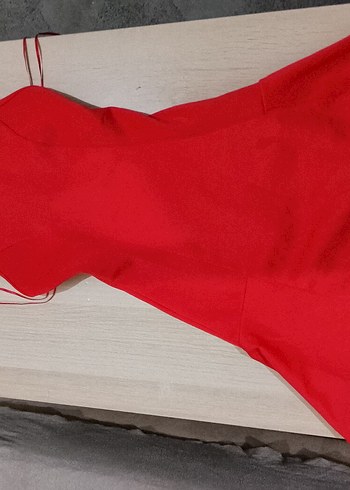 Kırmızı V Yakalı Kısa Kadın elbise - Görsel 2