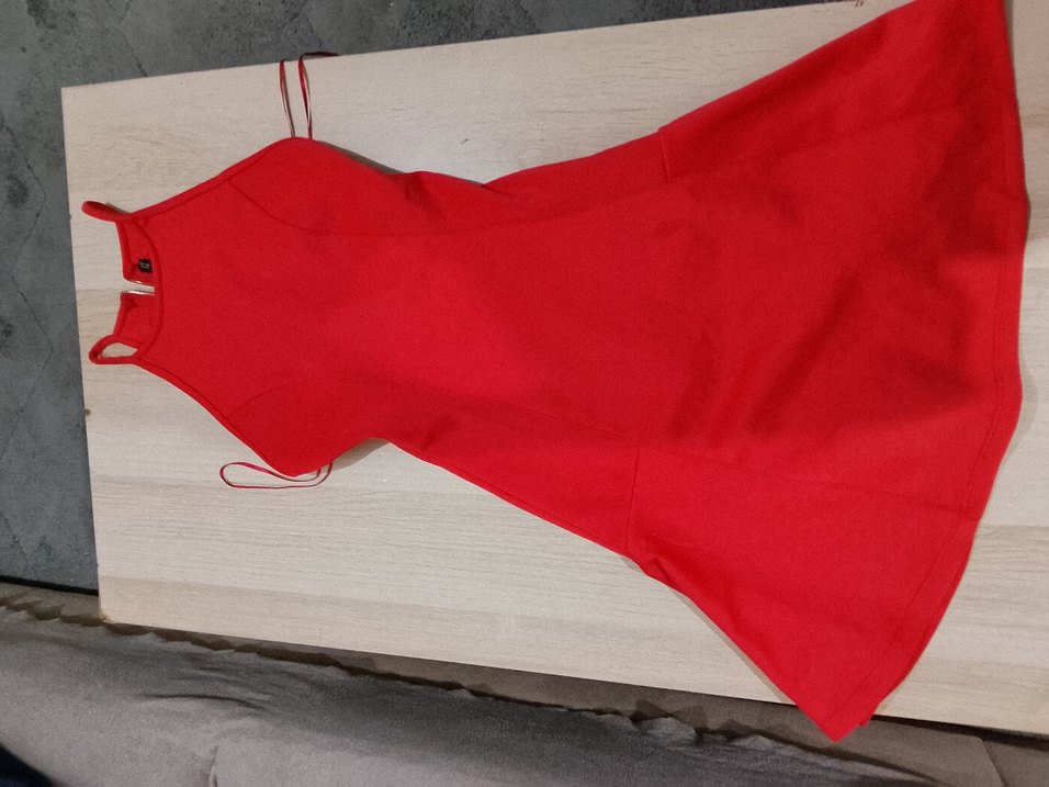 Kırmızı V Yakalı Kısa Kadın elbise - Görsel 2