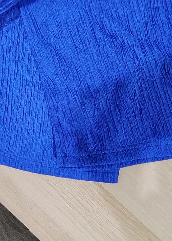 Mavi Keten Pilili Midi Kadın Pantolon - Görsel 3