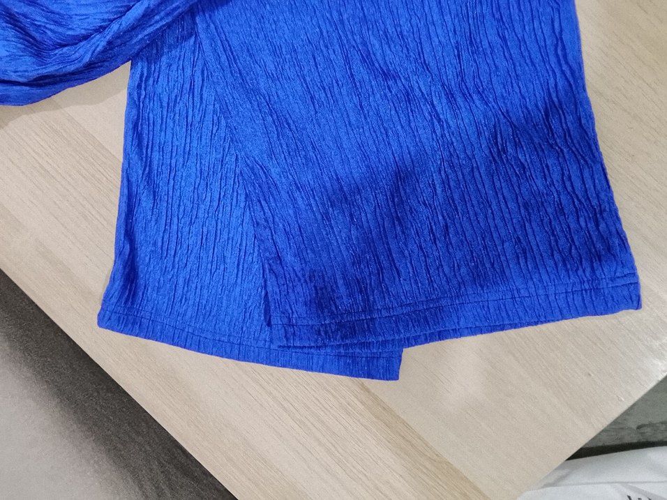 Mavi Keten Pilili Midi Kadın Pantolon - Görsel 3