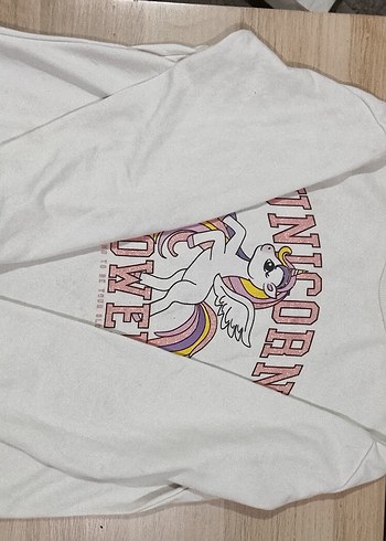 Kız Çocuk Gri Pamuklu Unicorn Baskılı Tişört - Görsel 2