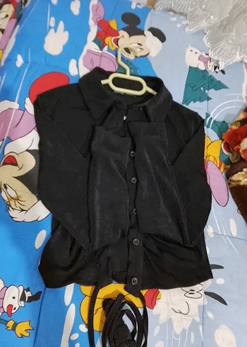 Siyah Bağcıklı Uzun Kollu Kadın gömlek - Görsel 2