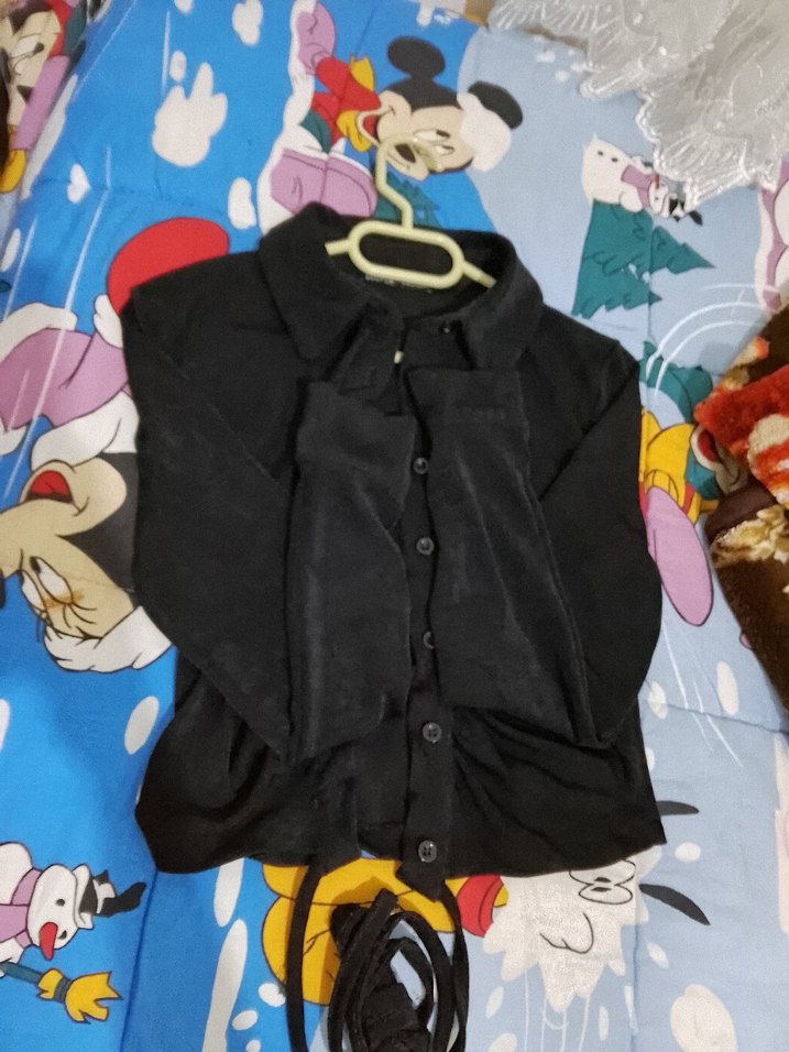 Siyah Bağcıklı Uzun Kollu Kadın gömlek - Görsel 2