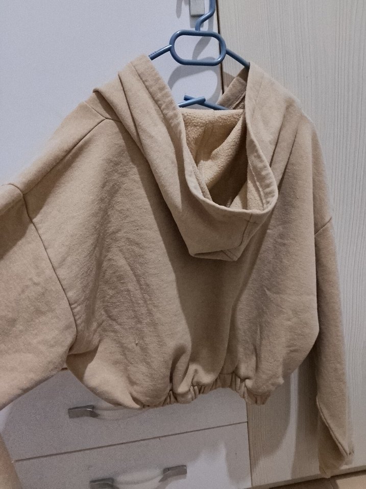 Bej Kapüşonlu Kadın Sweatshirt - Görsel 2