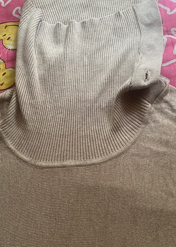 Düğmeli Bej Kısa Kollu Kadın Kazak - Görsel 5